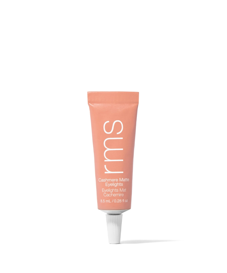 Tube of Cashmere Matte Eyelights in a soft desert rose shade, showcasing clean beauty and natural ingredients for subtle matte makeup looks.