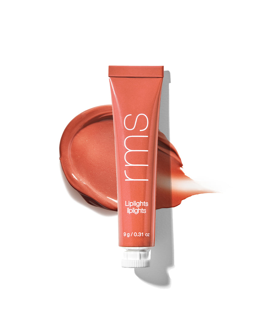 Liplights Cream Lip Gloss in a warm terracotta shade by RMS Beauty, featuring clean ingredients and a smooth, creamy texture with a subtle shine.