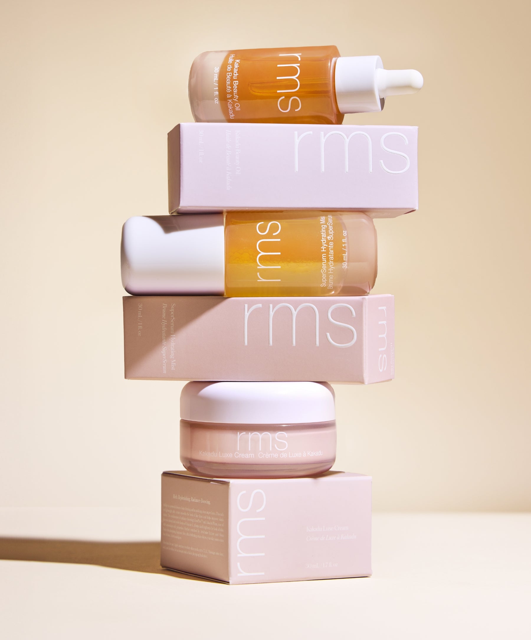 The New Skincare Lineup: full-sized Kakadu Beauty Oil (30 ml / 1 fl. oz ), SuperSerum Hydrating Mist (30 ml / 1 fl. oz ), and Kakadu Luxe Cream (50 ml / 1.7 fl. oz)