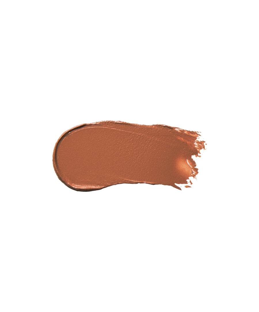 Smooth swatch of warm, matte brown eye shadow texture showcasing Cashmere Matte Eyelights, highlighting clean beauty with natural ingredients and cruelty-free makeup.
