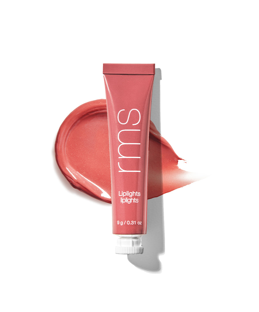 Liplights Cream Lip Gloss in a soft rose shade by RMS Beauty with a smooth, creamy texture, featuring clean, cruelty-free, and skincare-infused makeup for natural lips.